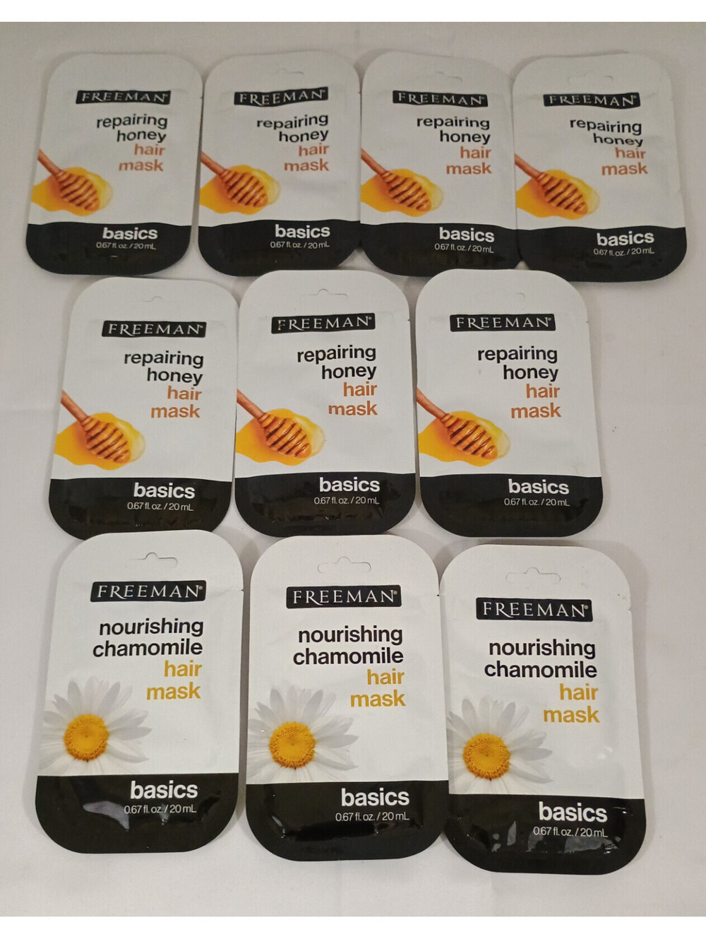 FREEMAN Hair MASK Lot 10 .67 fl oz Packs Repairing HONEY & Nourishing CHAMOMILE